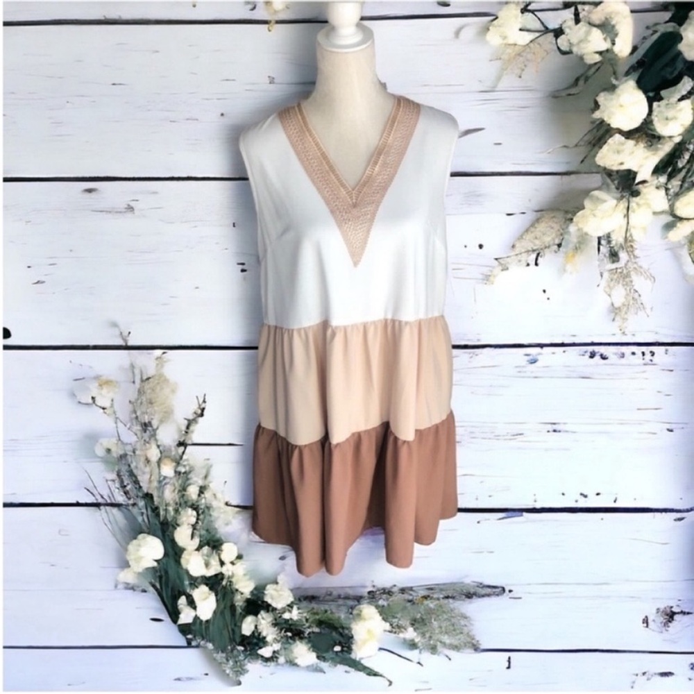 Shein Brown and Cream Color Block Dress